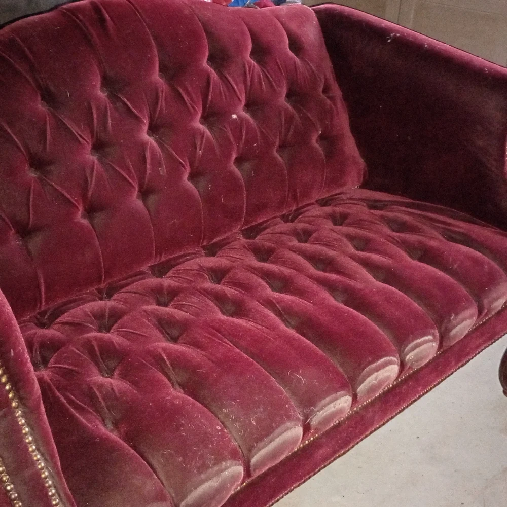 Red Tufted Velvet Furniture Cover